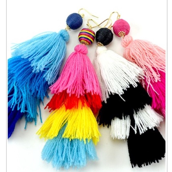 Cape Verde tassel fringe drop earrings. - Picture 3 of 5